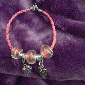 Pink leather twisted bracelet or anklet adjustable